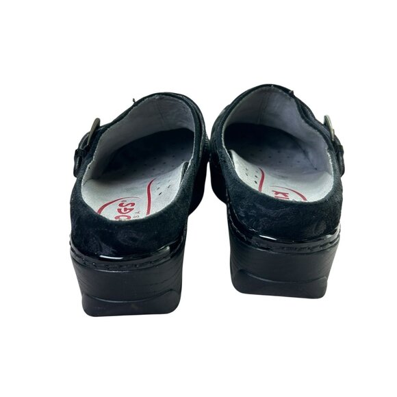 KLOGS Black Floral Leather Clogs Women's 7.5 Slip On Buckle Suede Arch Support - Picture 6 of 16